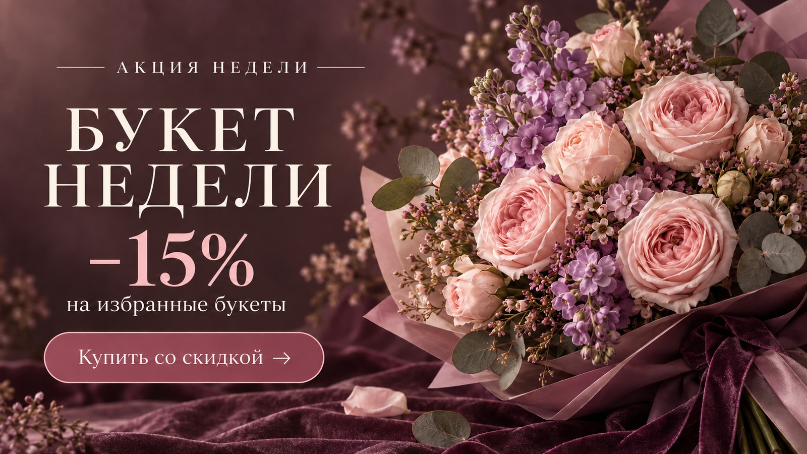 Акционный баннер: букет недели со скидкой 15 процентов