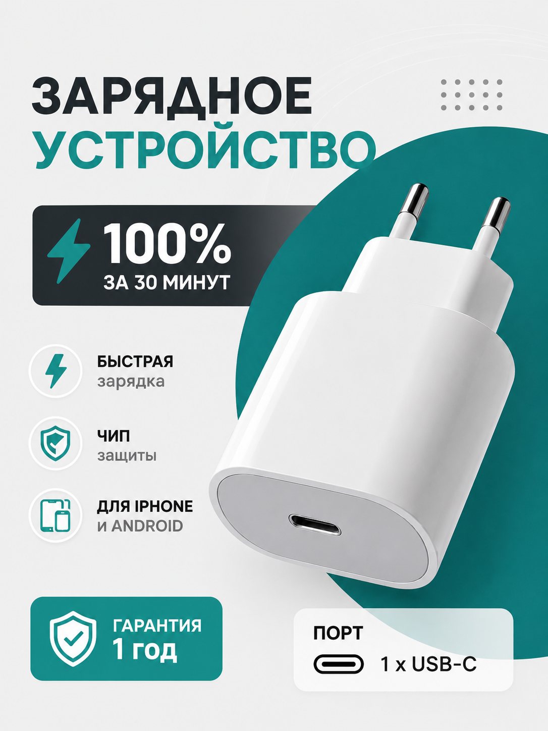 Карточка товара: зарядное устройство USB-C — инфографика