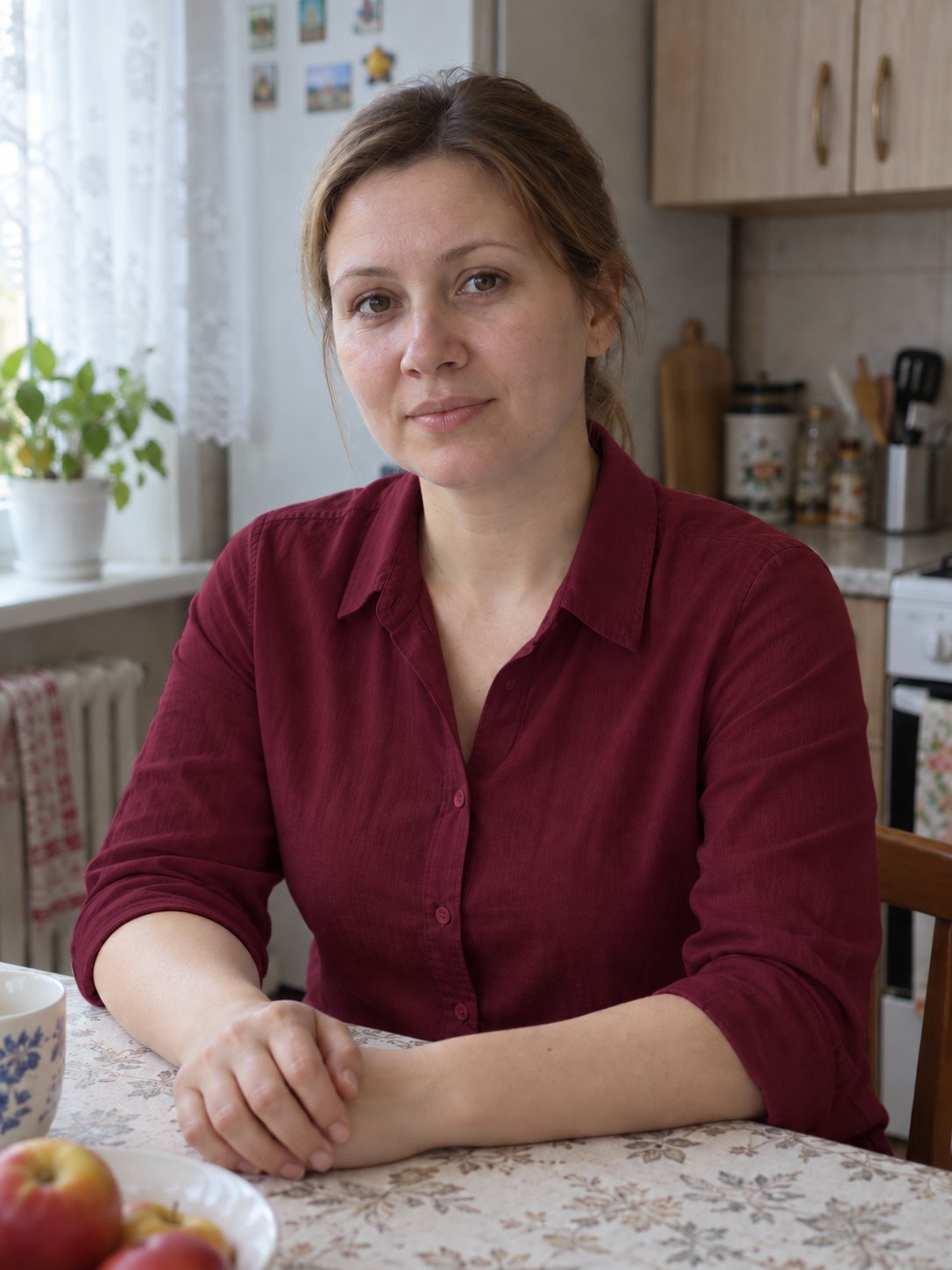 После — та же блузка в бордовом цвете
