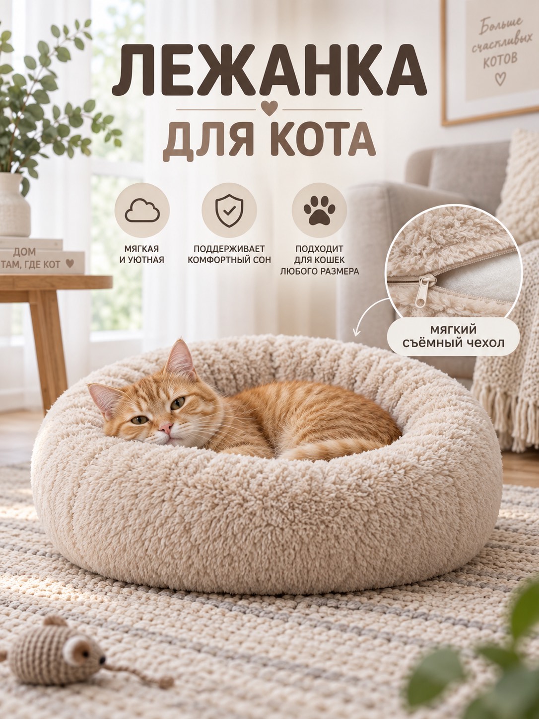 Демонстрационная карточка мягкой лежанки для кошки