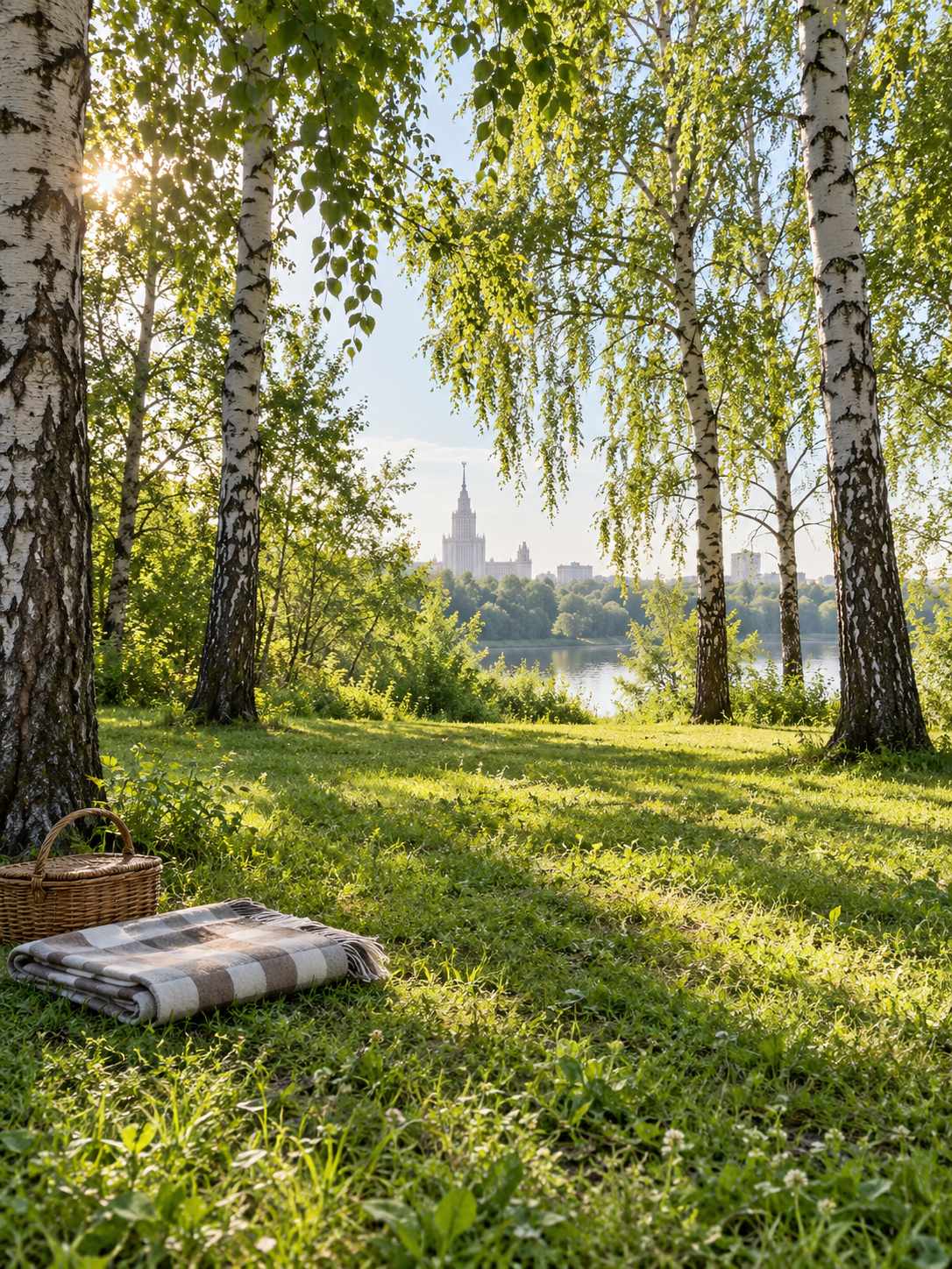 Убрать мусор с фото — чистая поляна в парке для пикника