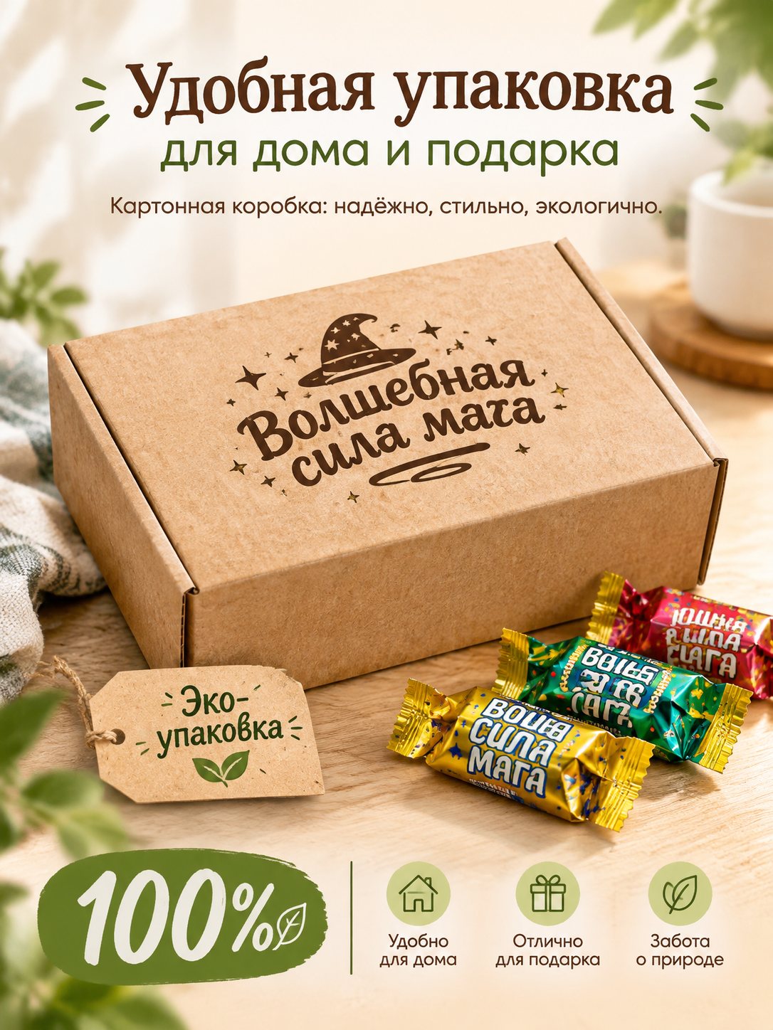 Слайд галереи: крафтовая подарочная коробка